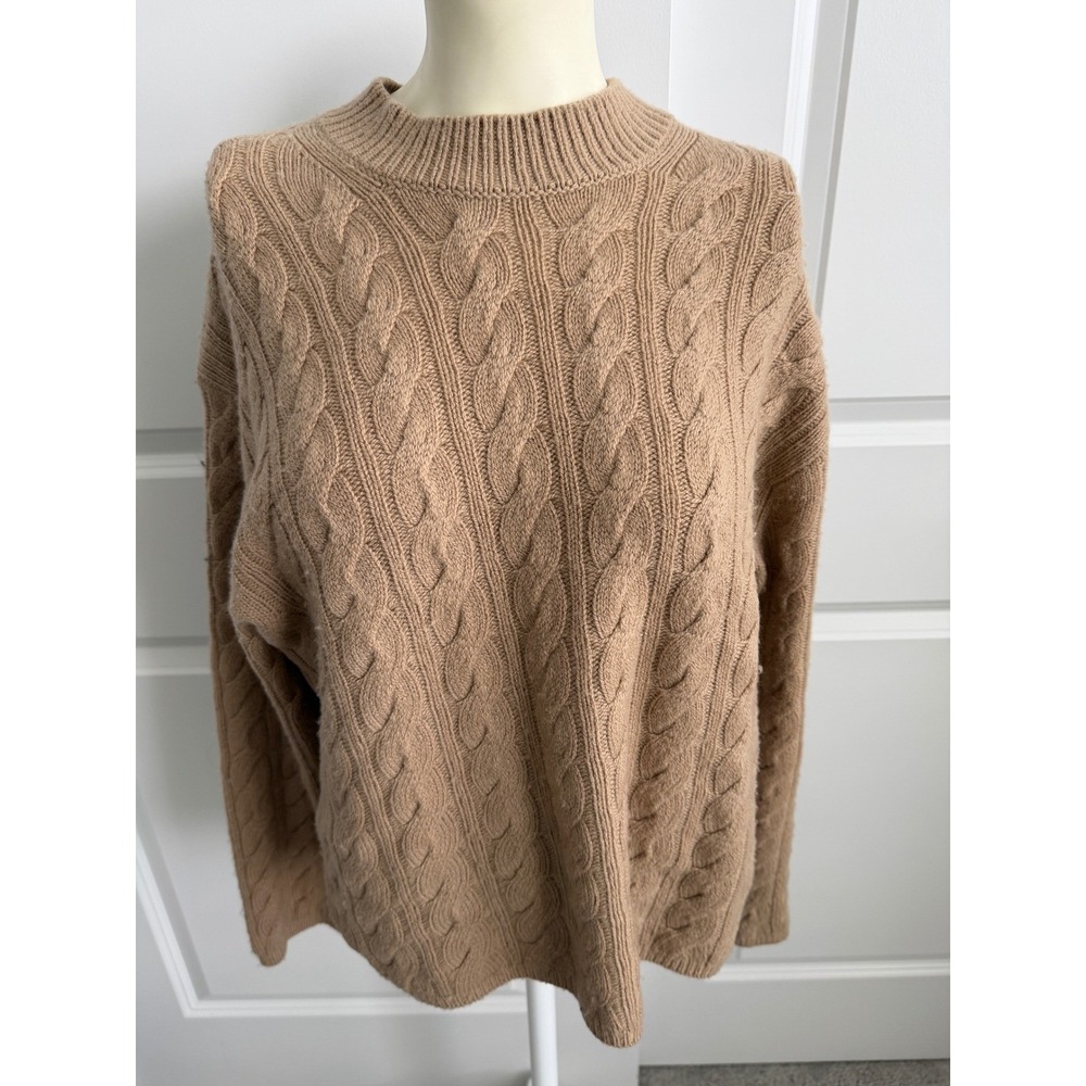Vince Wool Cashmere Cable Knit Sweater Camel Tan Crew Neck Large